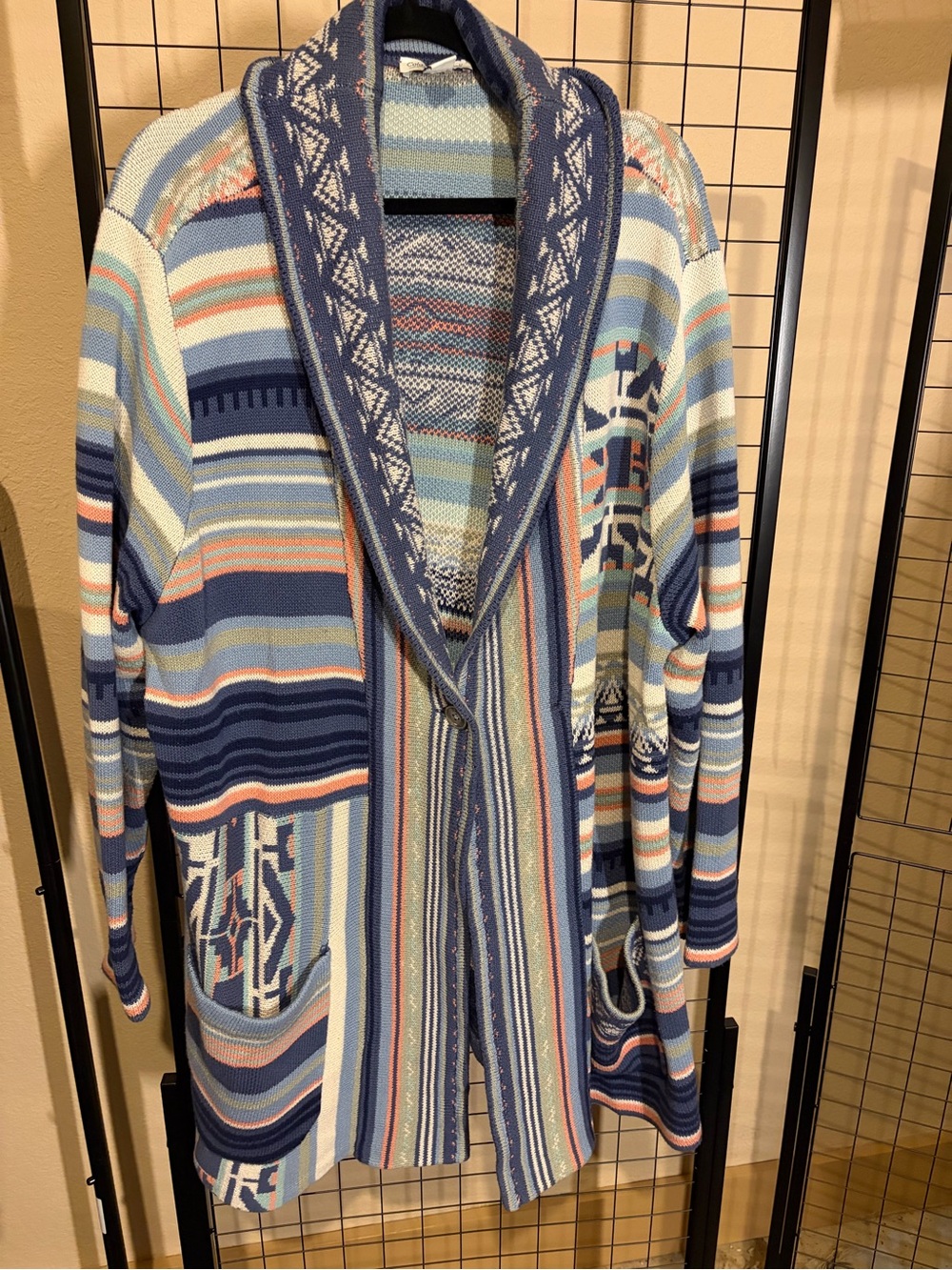 Coldwater Creek Multi-Blue Striped Knit Cardigan